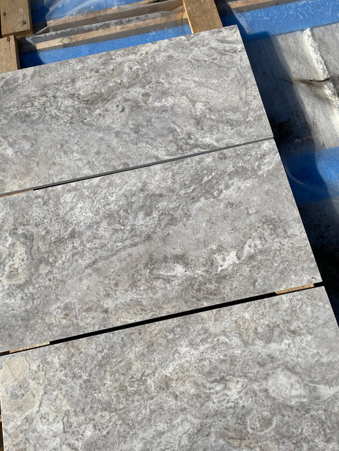 Silver Travertine Filled & Honed Wall and Floor Tile 12x24"